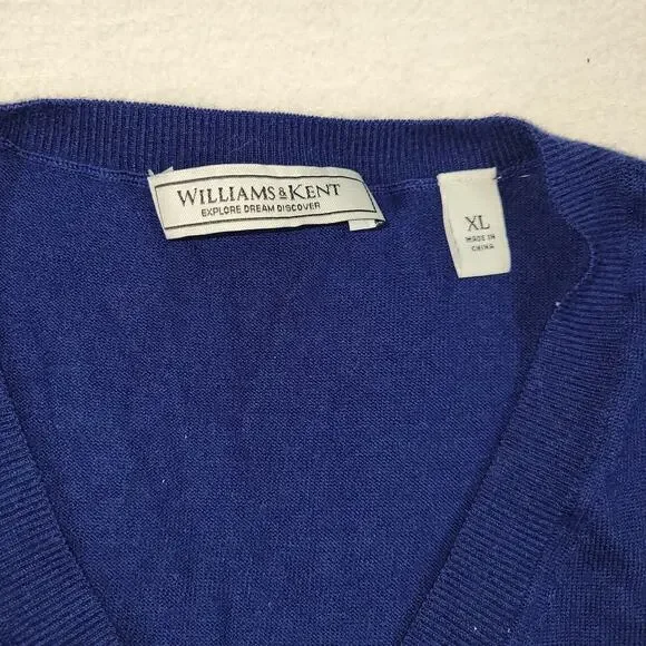Williams & Kent Sweater Mens XL Blue 100% Cashmere V Neck Sleevless Preppy Work - Picture 9 of 11